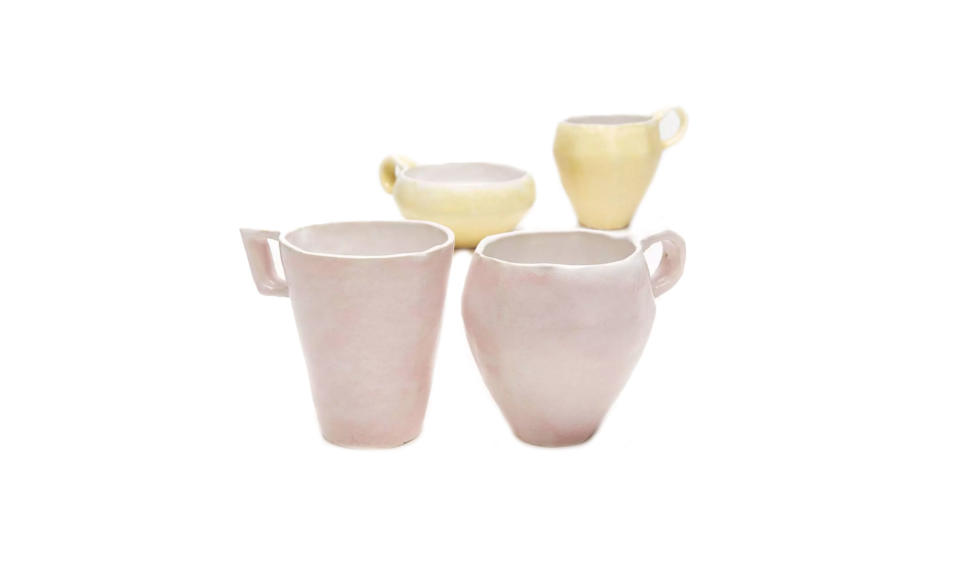 <p>Ash Cloud pink and yellow mugs, $48 each,<a rel="nofollow noopener" href="http://www.abchome.com/shop/ash-cloud-for-abcv-mugs" target="_blank" data-ylk="slk:abchome.com;elm:context_link;itc:0;sec:content-canvas" class="link "> abchome.com</a> </p>