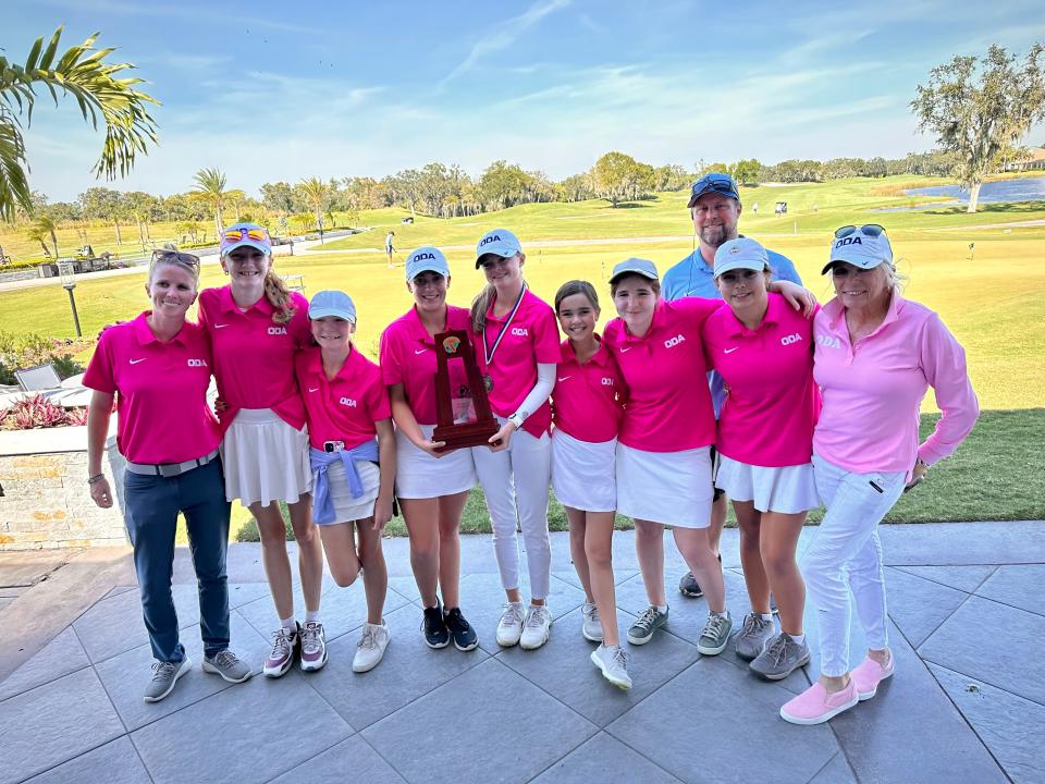 Members of the Out-of-Door Academy girls golf team that won the Class 1A-District 11 title