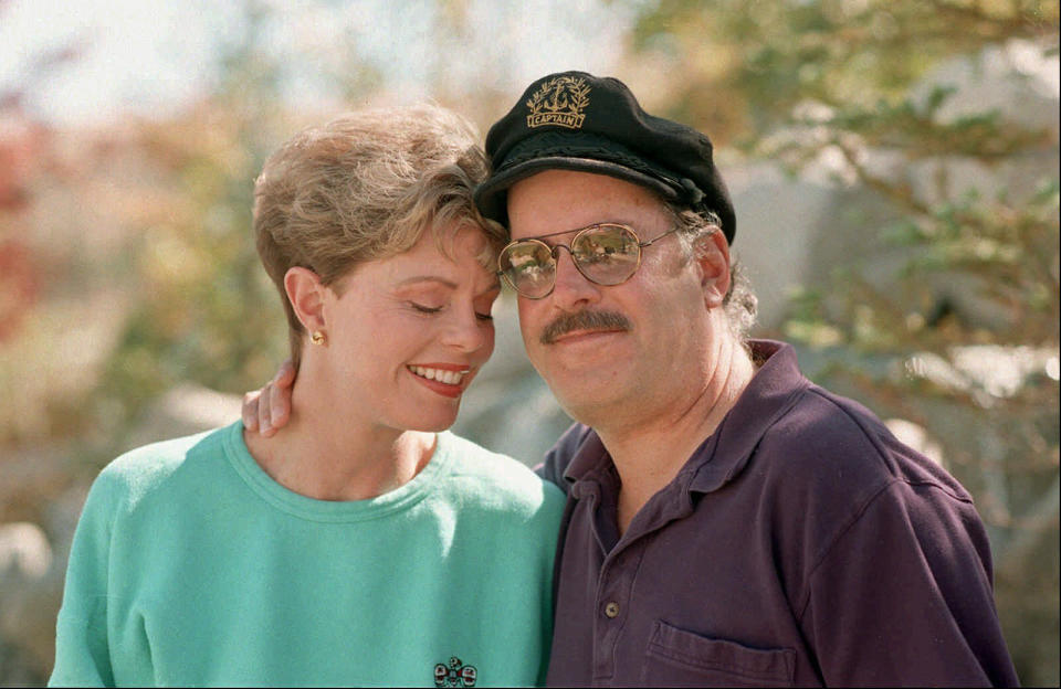 Toni Tennille, left, and Daryl Dragon, of the singing duo Captain & Tennille, pose during an interview in Washoe Valley, Nev. on Oct. 25, 1995. Dragon, who teamed with then-wife Tennille on such easy listening hits as "Love Will Keep Us Together" and "Muskrat Love," died on Jan. 2. He was 76. (AP Photo/David B. Parker)