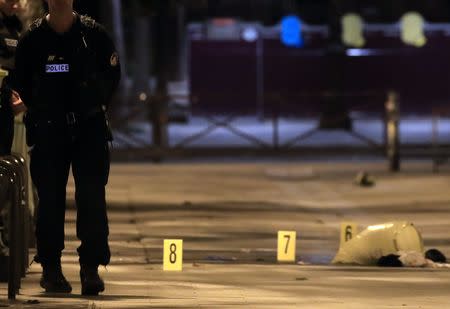 Evidences are seen on the pavement after seven people were wounded in knife attack downtown Paris, France, September 10, 2018. REUTERS/Gonzalo Fuentes