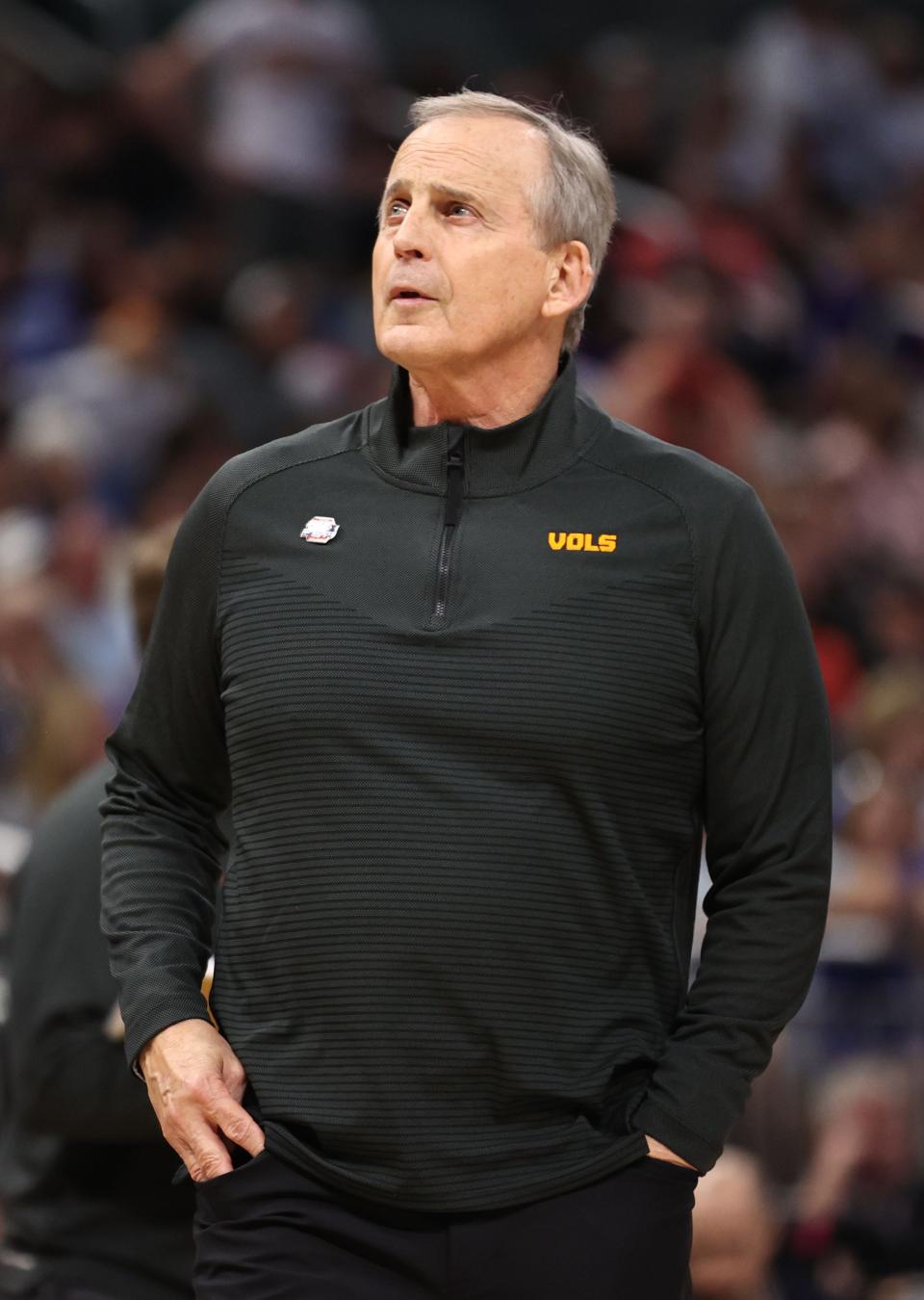 Mar 18, 2023; Orlando, FL, USA;  Tennessee Volunteers head coach Rick Barnes reacts against the Duke Blue Devils during the first half in the second round of the 2023 NCAA Tournament at Legacy Arena. Mandatory Credit: Matt Pendleton-USA TODAY Sports