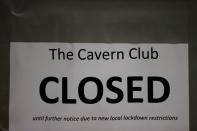 A closed sign is seen on The Cavern Club amid the outbreak of the coronavirus disease (COVID-19) in Liverpool