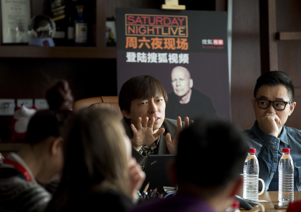 Sohu Chairman and CEO Charles Zhang speaks to the journalists during a press conference at the Sohu Media Plaza in Beijing Thursday, Jan. 2, 2014. The late-night U.S. comedy sketch show Saturday Night Live that regularly mocks politicians, popular culture and celebrities is being shown exclusively on the website of Sohu Video, a unit of Chinese online media group and Nasdaq-listed Sohu.com Inc. (AP Photo/Andy Wong)