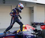 Red Bull Formula One driver Sebastian Vettel of Germany celebrates after winning the Japanese F1 Grand Prix at the Suzuka circuit October 13, 2013. REUTERS/Issei Kato (JAPAN - Tags: SPORT MOTORSPORT F1)