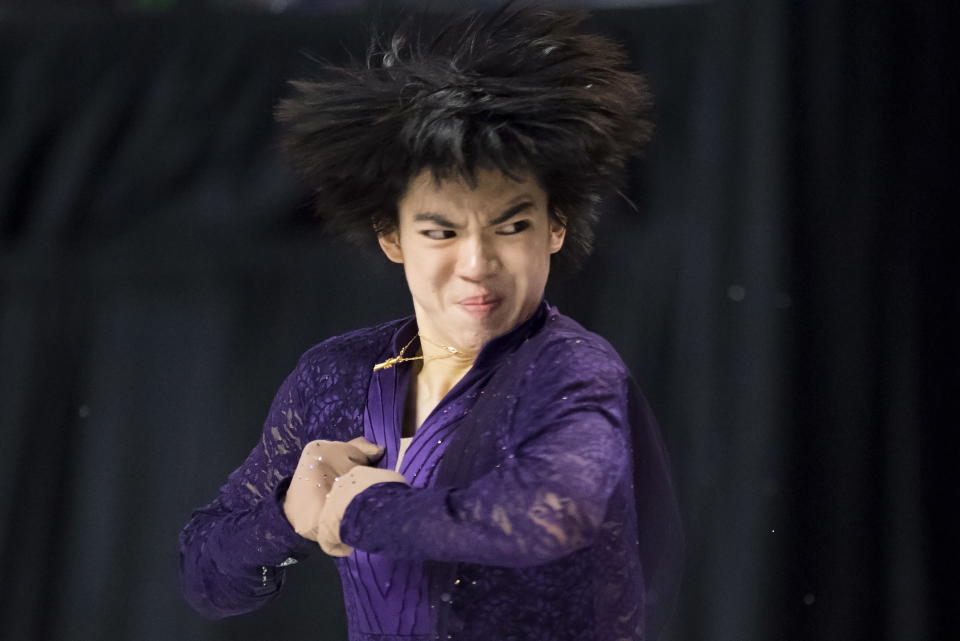 Cha Jun-hwan, of South Korea, skates during the men's free skate at figure skating's Grand Prix Final in Vancouver, British Columbia, Friday, Dec. 7, 2018. (Jonathan Hayward/The Canadian Press via AP)