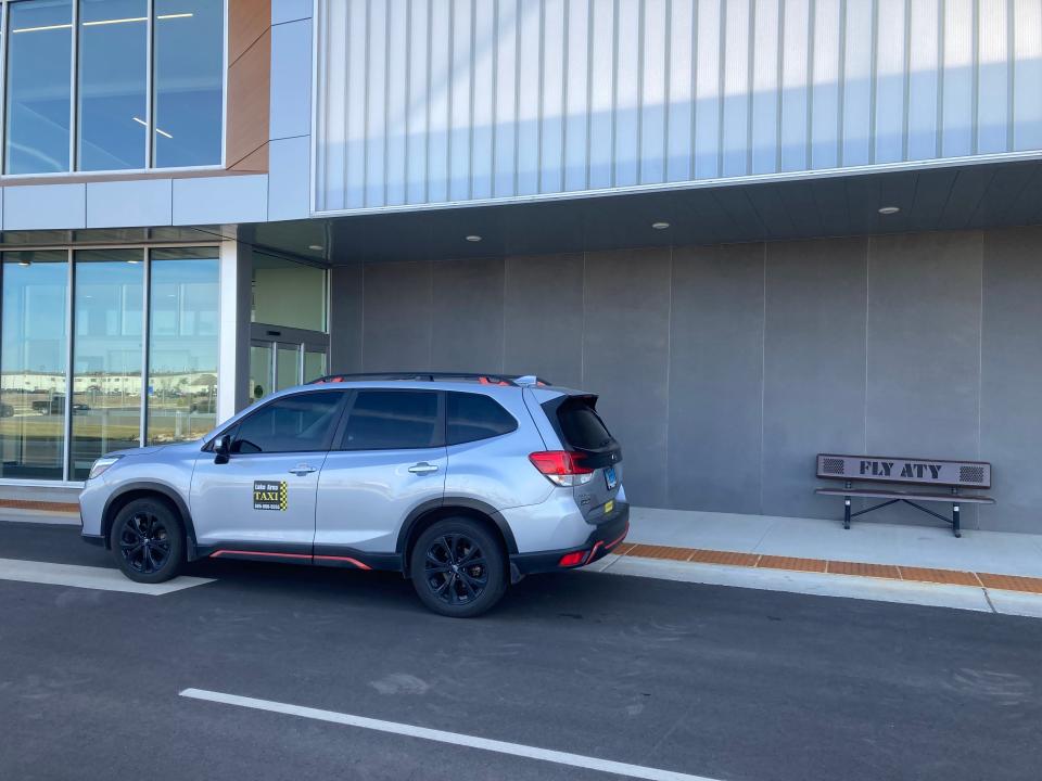 Dale Hannasch parks his taxi at the Watertown Regional Airport.