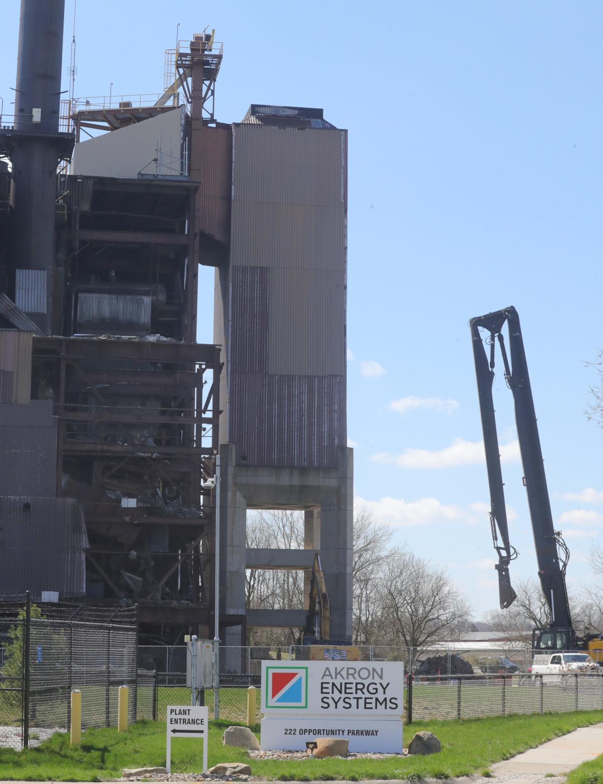 Demolition has begun at the former Recycle Energy System plant off Opportunity Parkway in Akron.