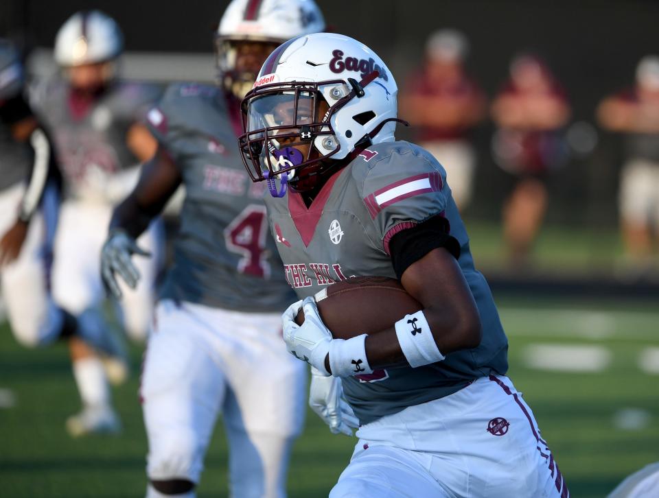 Snow Hill's Jahki Boulware (1) rushes against Nandua Friday, Sept. 8, 2023, at Kelly Shumate Stadium in Snow Hill, Maryland. Snow Hill defeated Nandua 26-23.