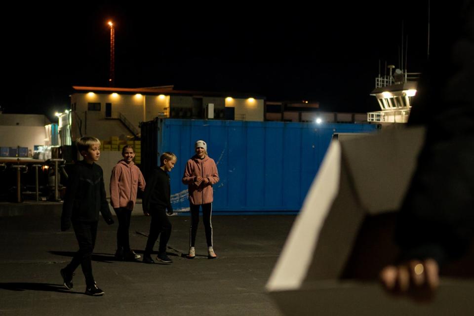 Local children, out on ‘Pysjueftirlitio’ (Puffing patrol) (Aaron Chown/PA) (PA Wire)