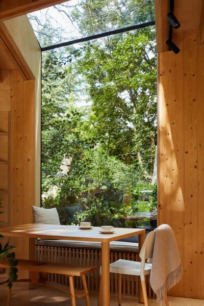 <p><strong>Location:</strong> Camden </p><p><strong>Designed by:</strong> Cooke Fawcett Ltd</p><p>Drawing on the traditional elements of a Russian ‘Banya’, this renovation features a sauna, bucket shower, plunge pool and a garden studio. The feeling of being embedded in the woodland was central to the design, as it sits on a sloping site surrounded by mature trees.</p>