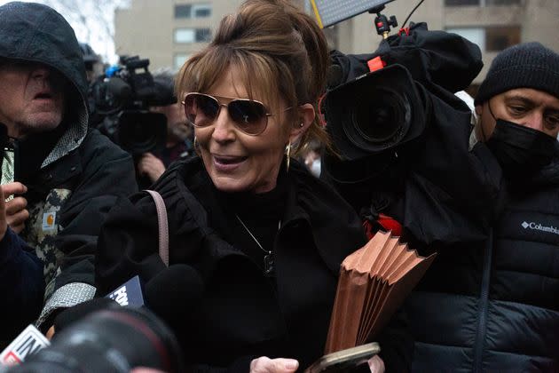 Former Alaska Gov. Sarah Palin outside federal court in New York on Feb. 3, 2022. (Photo: New York Daily News via Getty Images)