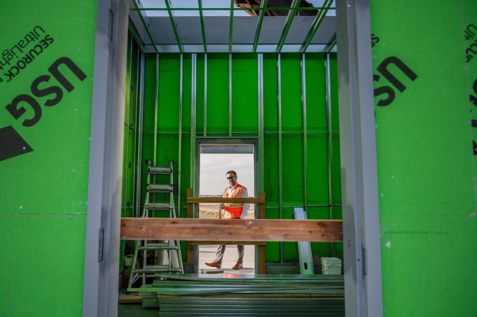 A guest walks past an area under construction during a tour of Rock Island Bridge on Wednesday, April 17, 2024, in Kansas City, Kansas.