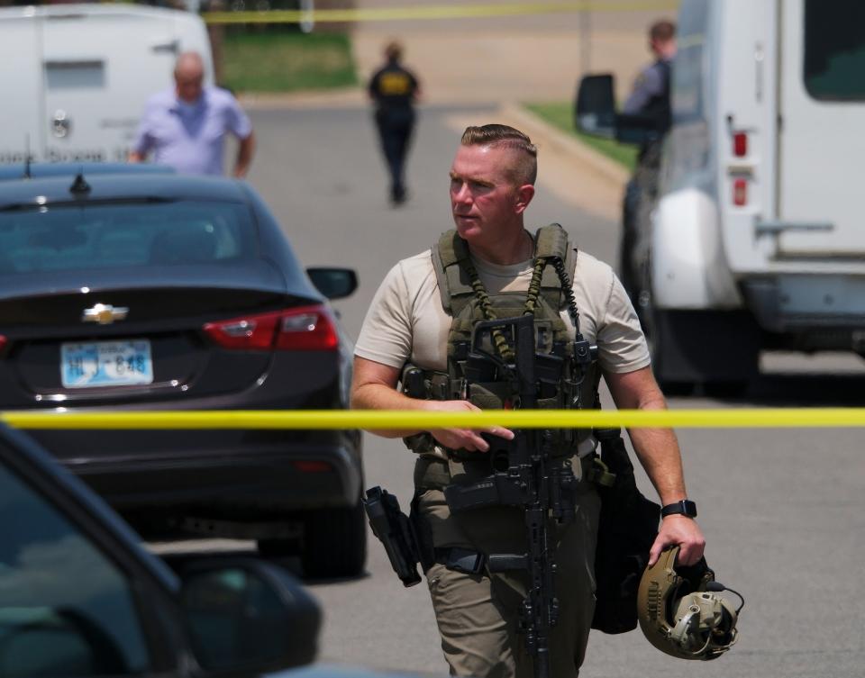 The Oklahoma City Police Department Tactical Team and other officers responded after an officer-involved shooting of a suspect Tuesday, Aug. 9, 2022, in the 1400 block of NW 129 Terrace.