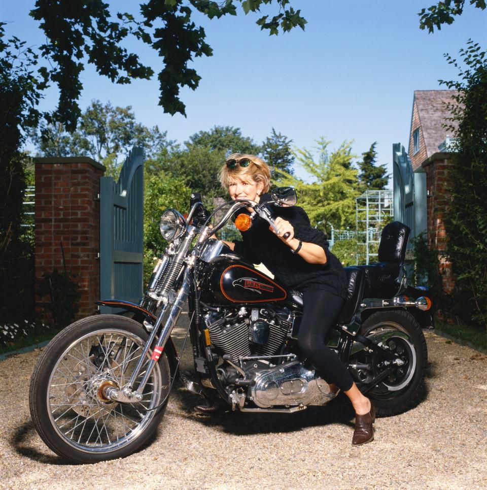 Born to be wild! Stewart struck a pose on a motorcycle in this 1990 shot.