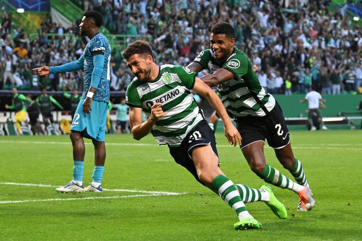 Paulinho headed Sporting into the lead in the 90th minute  (Getty Images)