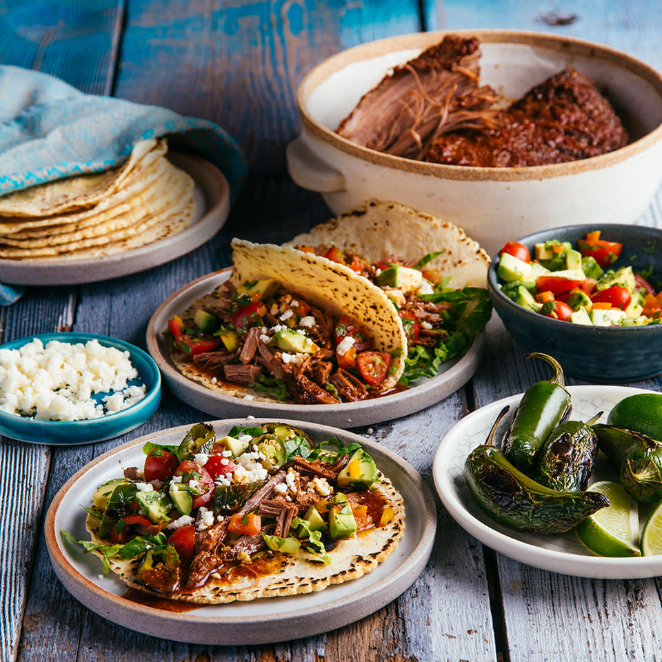 Slow-Cooker Carne Picada Tacos with Avocado Salsa