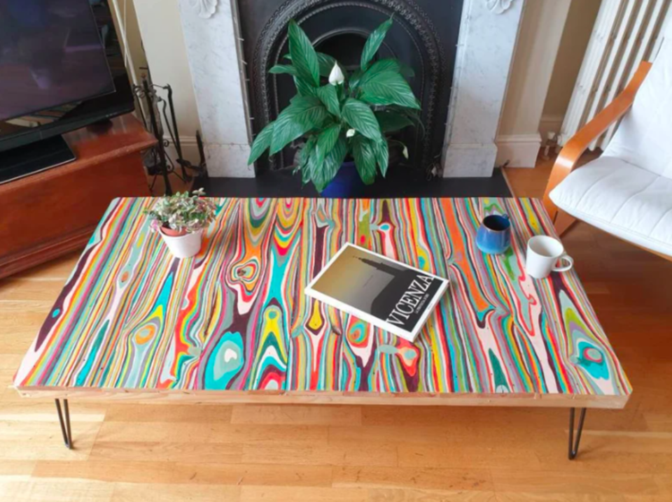 No table is the same!<p><a href="https://www.etsy.com/listing/1097029049/stunning-painted-coffee-table-with" rel="nofollow noopener" target="_blank" data-ylk="slk:Etsy / NomadTimber;elm:context_link;itc:0;sec:content-canvas" class="link ">Etsy / NomadTimber</a></p>