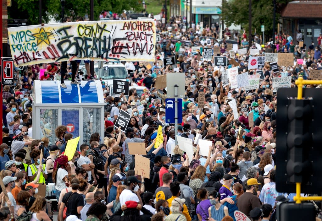 Protesters gather, calling for justice for George Floyd in Minneapolis on May 26, 2020. (Carlos Gonzalez/Star Tribune via AP, File)