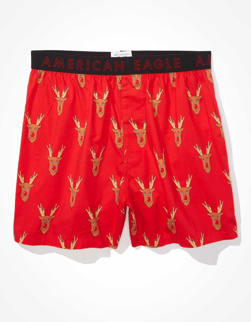 Pair of red Peace Deer Stretch Boxer Shorts