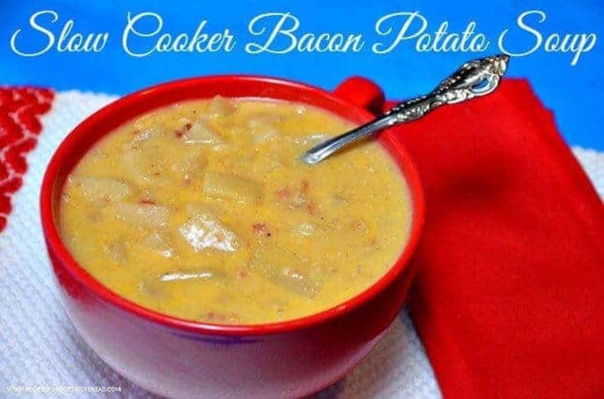 <p>Princess Pinky Girl</p><p>More cheese, please! And don't forget the bacon! </p><p><strong>Get the Recipe: <a href="https://princesspinkygirl.com/bacon-potato-soup/" rel="nofollow noopener" target="_blank" data-ylk="slk:Crock Pot Cheesy Bacon Potato Soup;elm:context_link;itc:0;sec:content-canvas" class="link rapid-noclick-resp">Crock Pot Cheesy Bacon Potato Soup</a></strong></p>