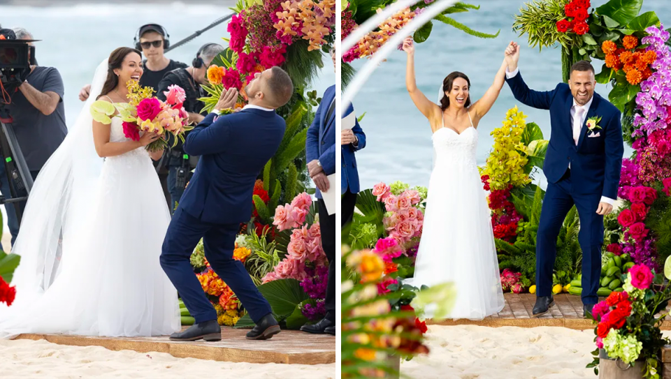 MAFS season 11 couple filming their wedding on the beach.