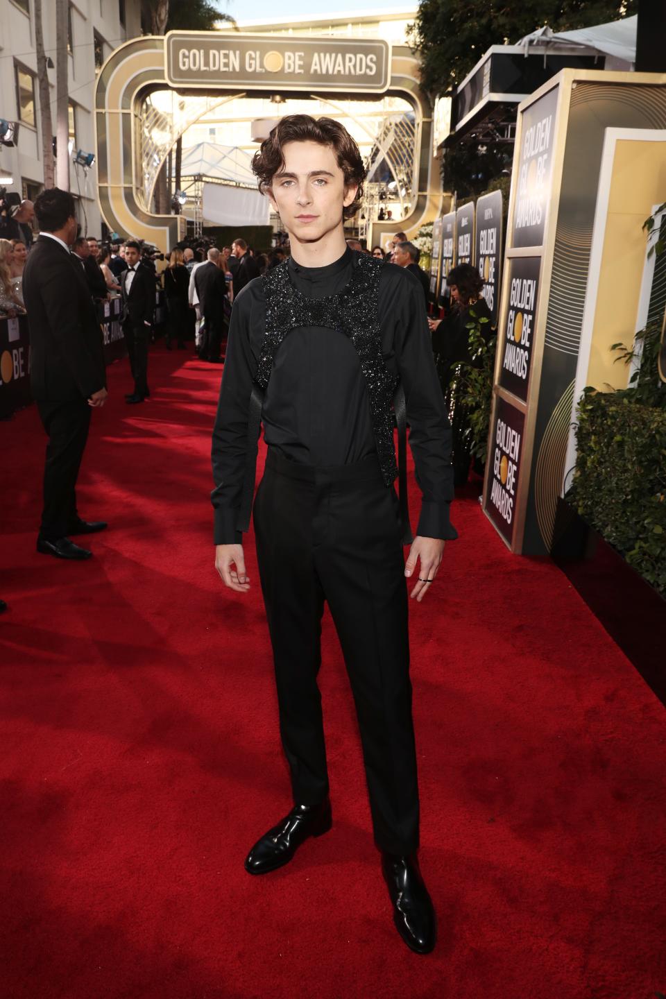 <h1 class="title">Timothée Chalamet in Louis Vuitton and Cartier jewelry</h1><cite class="credit">Photo: Getty Images</cite>