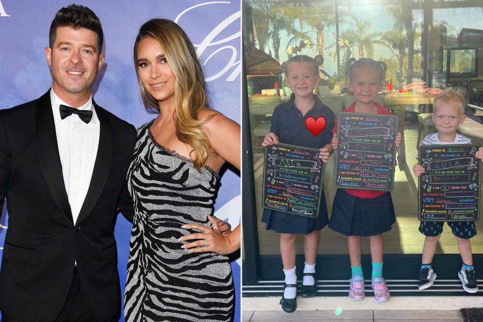 <p>George Pimentel/WireImage; April Love Geary/Instagram</p> Robin Thicke, April Love Geary, and their three children, Luca, Lola, and Mia.