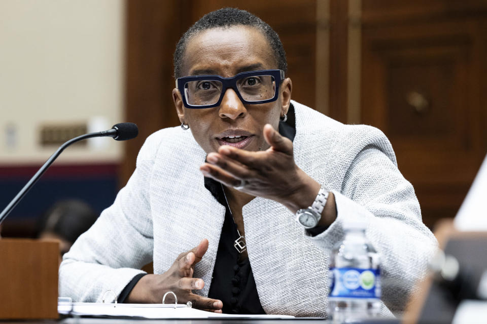 Claudine Gay, president of Harvard University, at a House hearing on campus antisemitism on Dec. 5, 2023.  (Michael Brochstein / Sipa USA via AP)