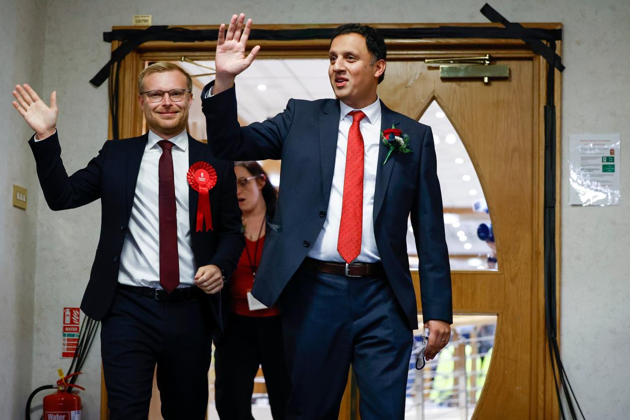 Scottish Labour candidate Michael Shanks (L) and Scottish Labour Leader Anas Sarwar arrive at the Rutherglen and Hamilton West by-election (Getty Images)