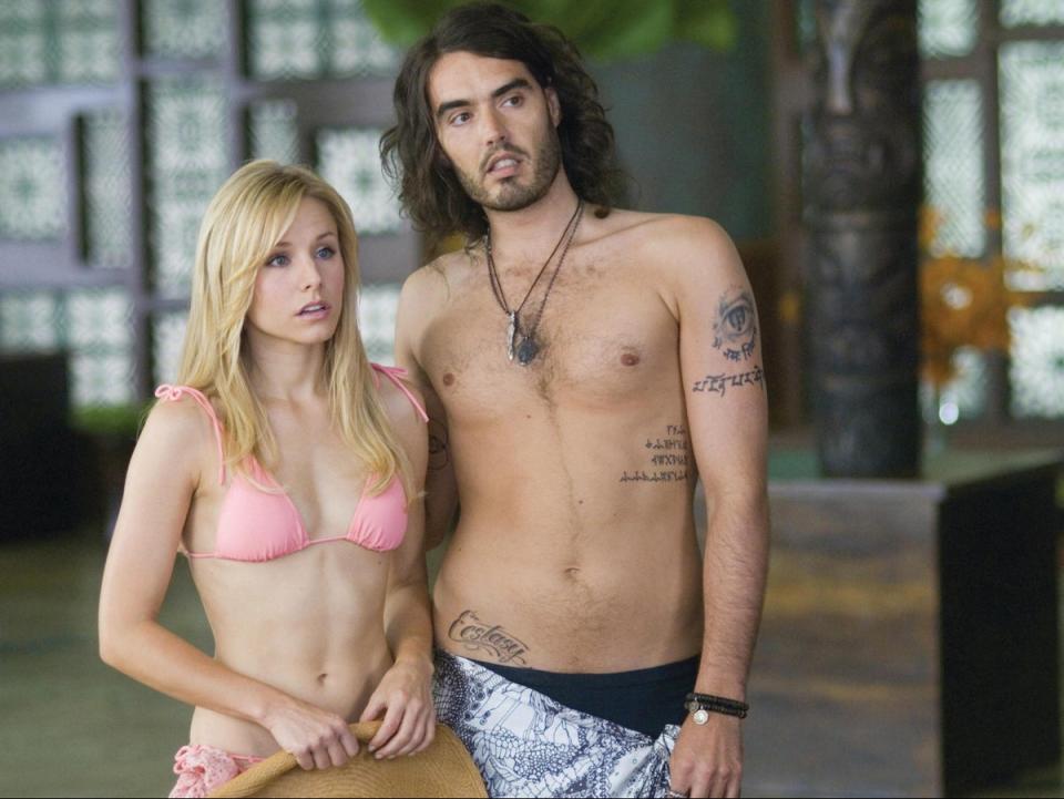 Kristen Bell and Russell Brand in a scene from the film Forgetting Sarah Marshall (PA)