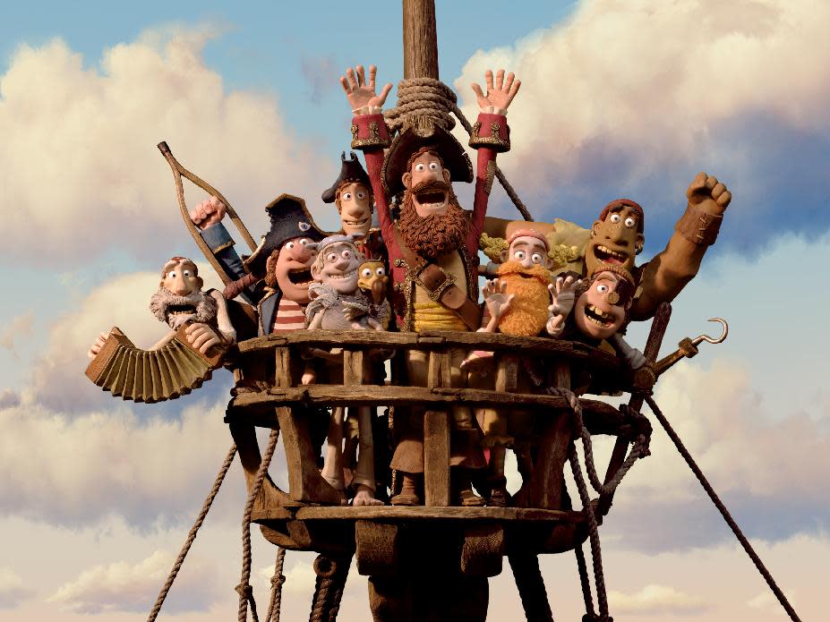 In this film image released by Sony Pictures, the cast is shown in a scene from "The Pirates! Band of Misfits." (AP Photo/Aardman Animation for Sony Pictures Animation)