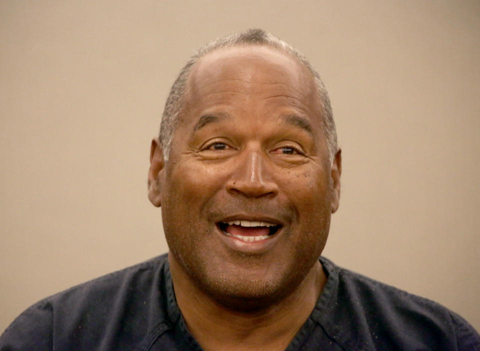 O.J. Simpson testifies in Clark County District Court, Wednesday, May 15, 2013 in Las Vegas. Simpson, who is currently serving a nine to 33-year sentence in state prison as a result of his October 2008 conviction for armed robbery and kidnapping charges, is using a writ of habeas corpus, to seek a new trial, claiming he had such bad representation that his conviction should be reversed. (AP Photo/Las Vegas Review-Journal, Jeff Scheid, Pool)