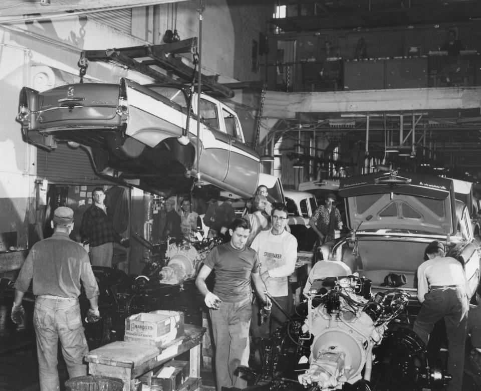 This photo from the 1950s shows the inside of the Studebaker factory in South Bend.
