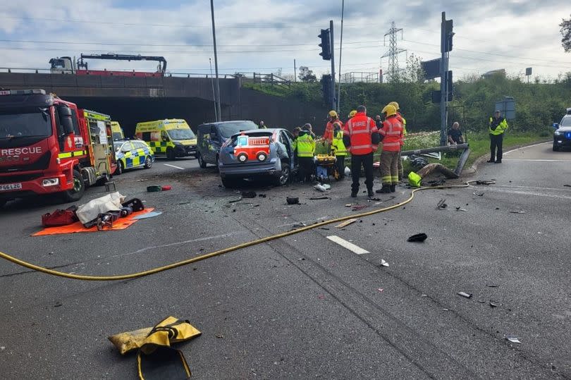 The scene of the crash at the M6/A444 junction in Exhall -Credit:Nuneaton Fire Station