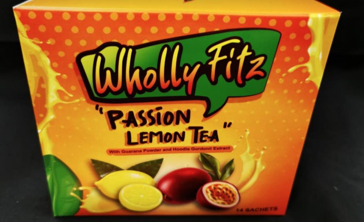 Wholly Fitz Passion Lemon Tea was found to have banned substance sibutramine by the HSA. (PHOTO: Health Sciences Authority)