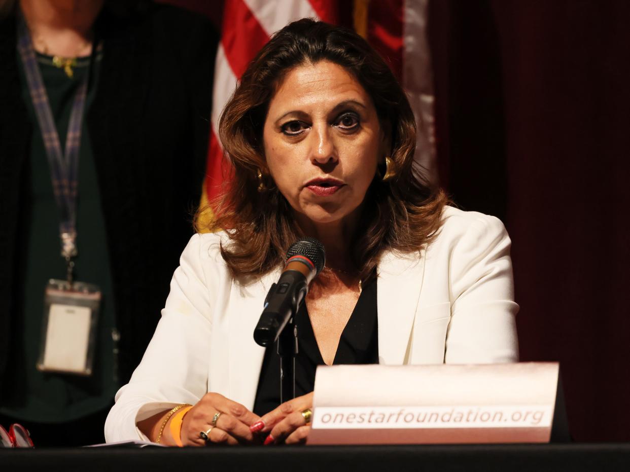 Christina Mitchell Busbee, 38th Judicial District Attorney, speaks during a press conference about the mass shooting at Uvalde High School on May 27, 2022 in Uvalde, Texas.