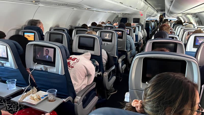 An interior photo of a Delta Airlines plane traveling from Salt Lake City to Orlando, Florida, on Dec. 15, 2023. A Delta Airlines flight scheduled to depart from Amsterdam to Detroit turned back midway after maggots were found aboard.