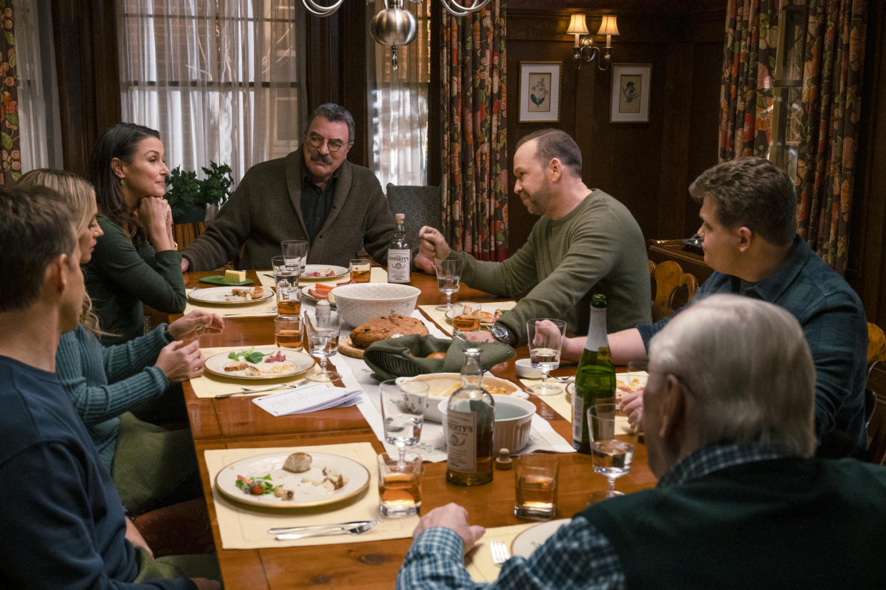 The cast of Blue Bloods gathers for the traditional Sunday dinner. 