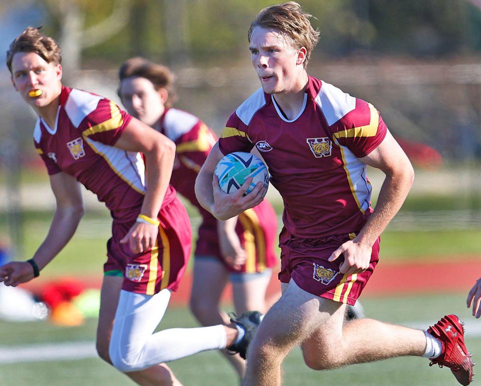 Cam Aieta of Weymouth makes a run upfield.

Weymouth hosts Braintree in boys rugby on Friday May 3, 2024