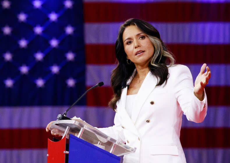 Tulsi Gabbard, former Representative from Hawaii, speaks during the Conservative Political Action Conference (CPAC) in Orlando, Florida, U.S., on Friday, Feb. 25, 2022. Launched in 1974, the Conservative Political Action Conference is the largest gathering of conservatives in the world. Photographer: Tristan Wheelock/Bloomberg via Getty Images