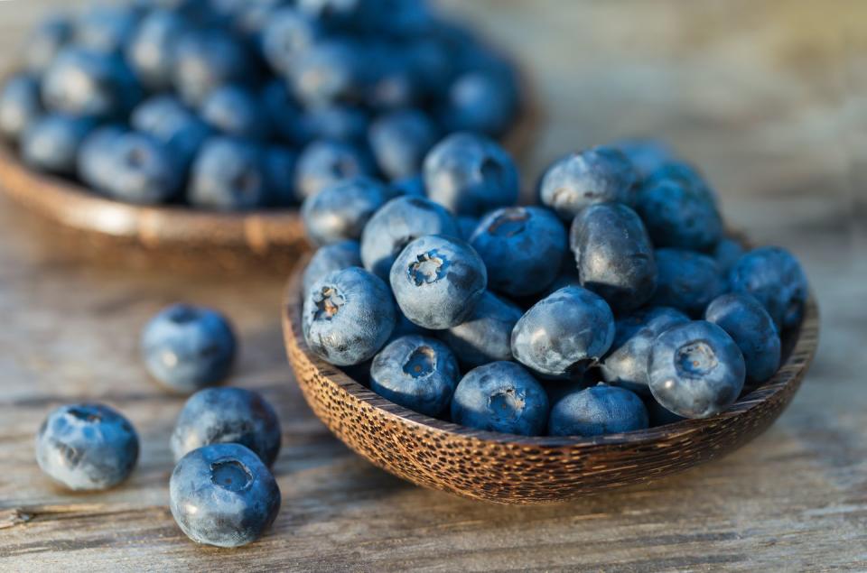 <p>Blueberries may very well be the most potent age-defying food—they’re jam-packed with antioxidants. Research shows a diet rich in blueberries can help with memory loss, prevent <a href="https://www.prevention.com/health/a20433449/8-most-common-causes-of-utis/" rel="nofollow noopener" target="_blank" data-ylk="slk:urinary tract infections;elm:context_link;itc:0;sec:content-canvas" class="link ">urinary tract infections</a>, and relieve eyestrain. Add up to 1/2 cup of blueberries to your diet a day for maximum health benefits, recommends Ronald Prior, PhD, adjunct professor of food science at the University of Arkansas in Fayetteville. This alone provides just about double the amount of antioxidants most Americans get in one day.</p><p><strong>Try it: </strong><a href="https://www.prevention.com/food-nutrition/recipes/a20525696/baked-peaches-with-blueberries/" rel="nofollow noopener" target="_blank" data-ylk="slk:Baked Peaches with Blueberries;elm:context_link;itc:0;sec:content-canvas" class="link ">Baked Peaches with Blueberries</a></p>