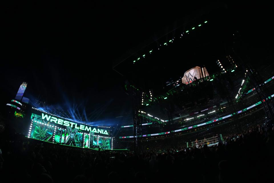 WrestleMania 40 stage during the WWE Universal Championship match between Roman Reigns and Cody Rhodes at Lincoln Financial Field.