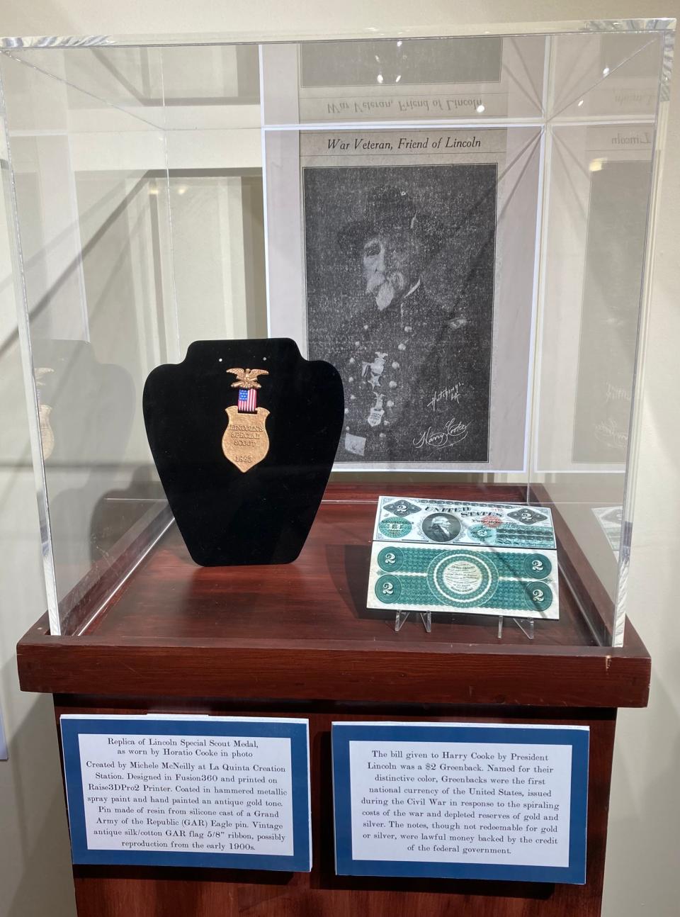 The museum recreated the Lincoln's Special Scout metal that Horacio Cooke wore.