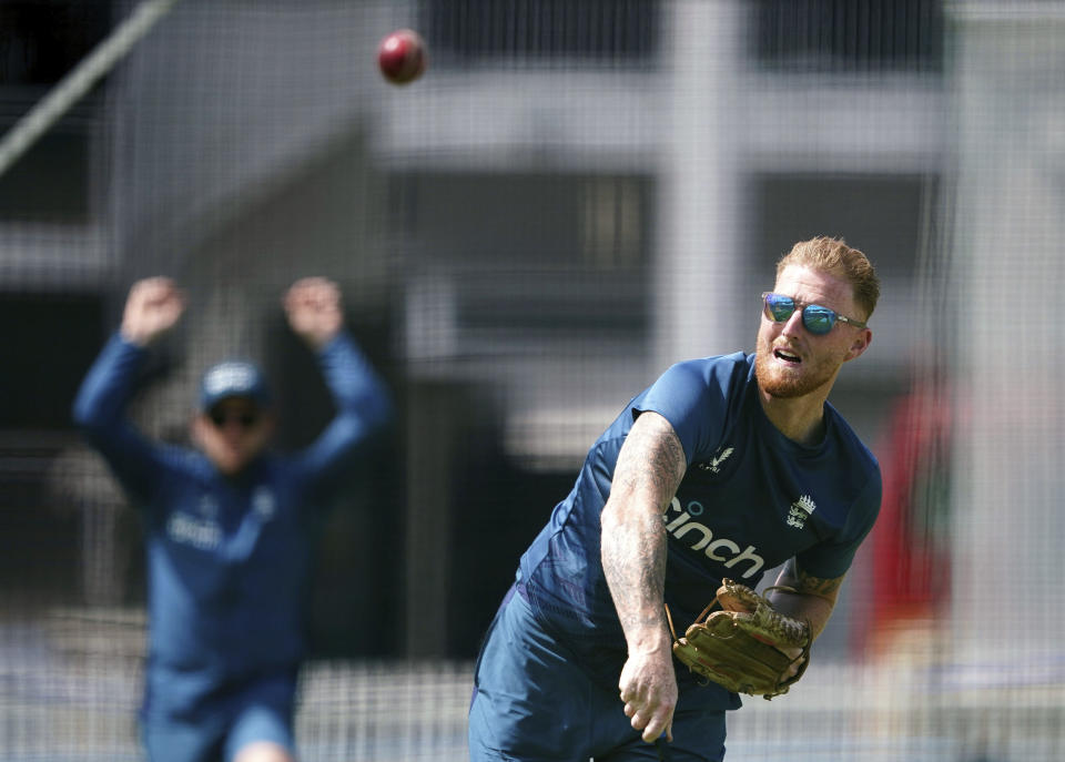 England's Ben Stokes takes part in a Nets Session at Lord's Cricket Ground, in London, Monday May 29, 2023. England will play Ireland in a one off test cricket match on Thursday. (Zac Goodwin/PA via AP)