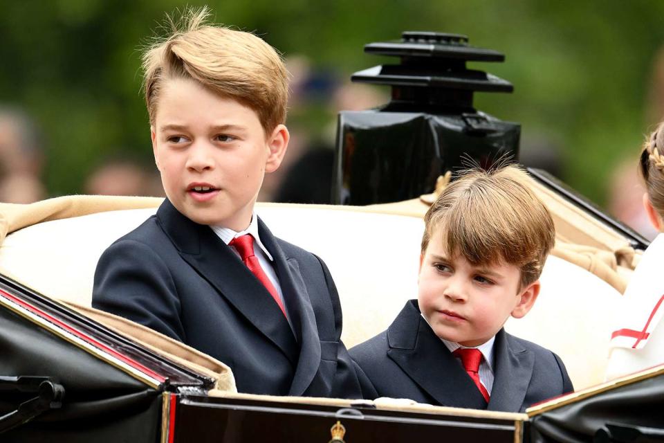 <p>Karwai Tang/WireImage</p> (From left) Prince George and Prince Louis during Trooping the Colour on June 17, 2023