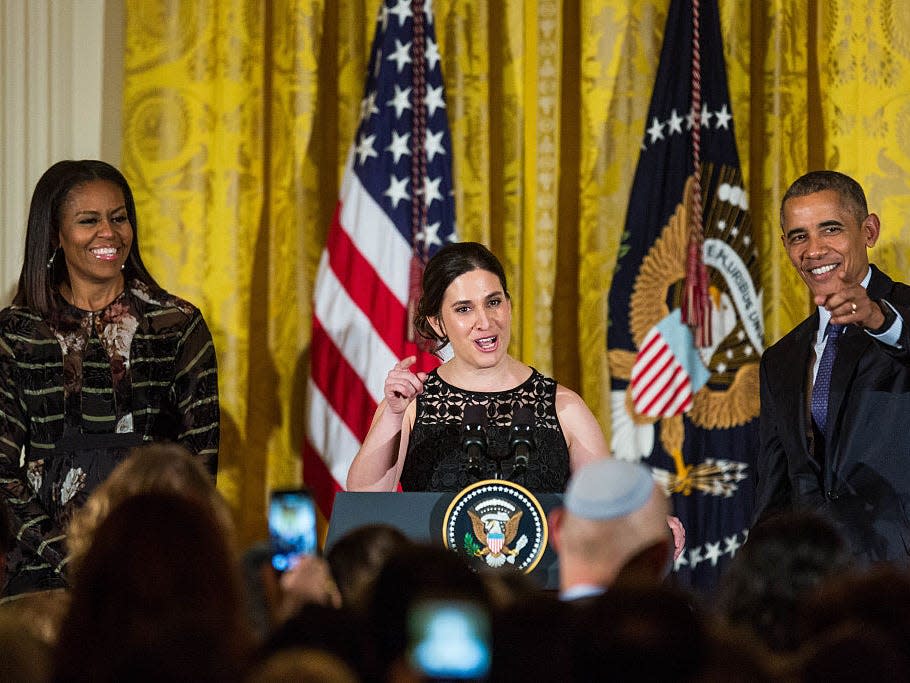 Rabbi Rachel Isaacs speaks during a White House Hanukkah reception in 2016.