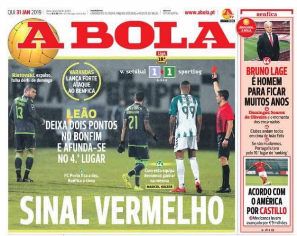 Portada del diario A Bola, de Portugal. / Foto: abola.pt