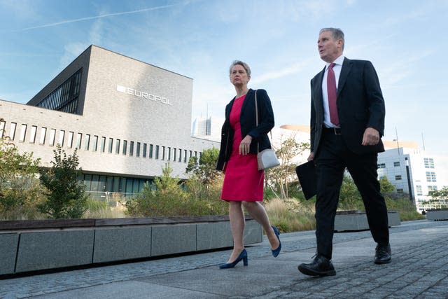 Labour leader Sir Keir Starmer and shadow home secretary Yvette Cooper arriving at Europol in The Hague