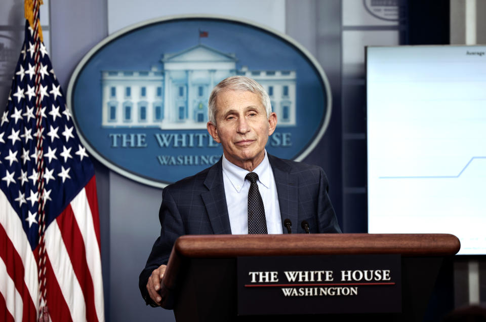 Dr. Anthony Fauci speaks at a press briefing at the White House on December 1, 2021. / Credit: Anna Moneymaker/Getty Images