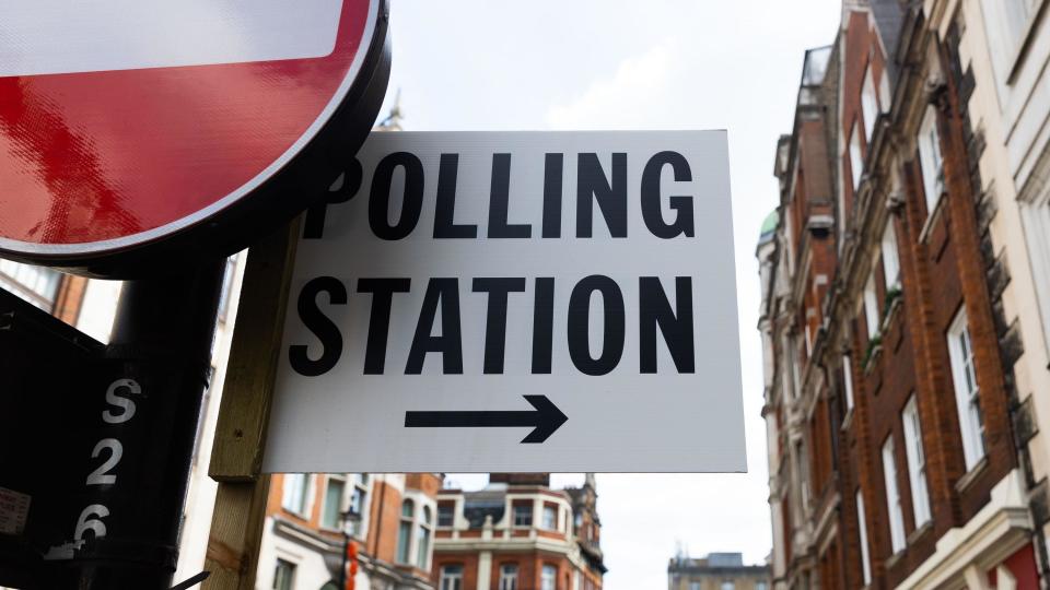 Polling station sign in London